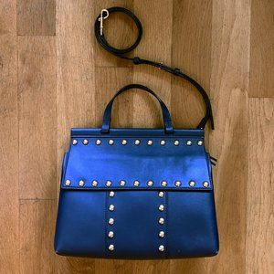 Tory Burch Navy Blue Leather Gold Studded Crossbody Bag